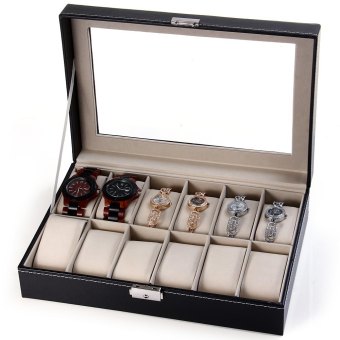 12 Grids Watch Display Case PU Leather Jewelry Storage Box Organizer - intl  