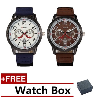 2 Pcs / Set WoMaGe Men's Watches Fashion Quartz Watches ( Blue, Brown) ? Free Watch Box - intl  