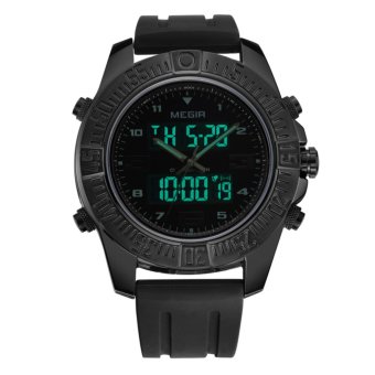 2017 Megir Brand LED Digital Quartz Alarm Military Army Watches For Men Large Dial Rubber Sports Wrist Watch 2038 (black) - intl  