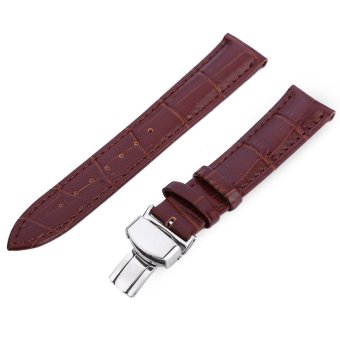 20MM Leather Watch Strap Butterfly Clasp Band (BROWN)  