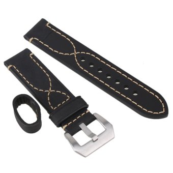 22mm Width Black Vintage Genuine Leather Watchband Strap Wristwatch Band - intl  