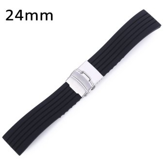24MM Rubber Watch Band Stainless Steel Folding Clasp with Safety Strap  