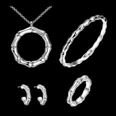 360DSC Platinum Plated Bamboo Necklace Earrings Ring Bracelet Women Fashion Jewelry 4Pcs Set AKS013 - intl