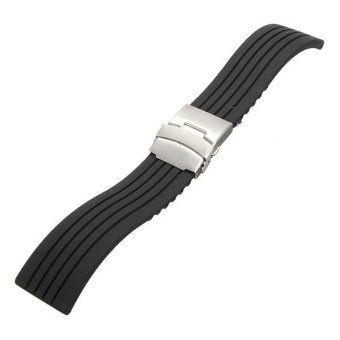 3pcs Mens Silicone Rubber Watch Strap Band Waterproof Deployment Clasp 22mm - intl  