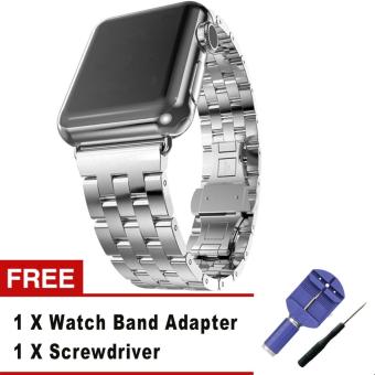 5 Pointers Solid Stainless Steel Metal Replacement Watchband Bracelet with Double Button Folding Clasp for Apple Watch iWatch 42mm (Silver)  