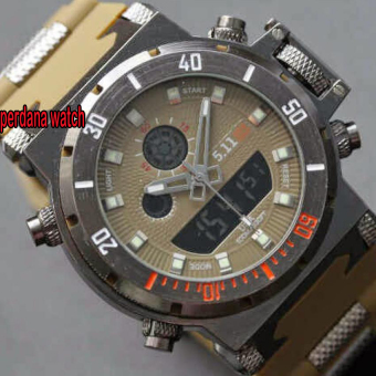 511-PWTacticas Dual Time Jam Tangan Pria - Stainless Steel Coklat  