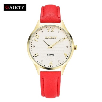 AJKOY-GAIETY G019 Women Fashion Leather Band Analog Quartz Round Wrist Watch Watches Red - intl  