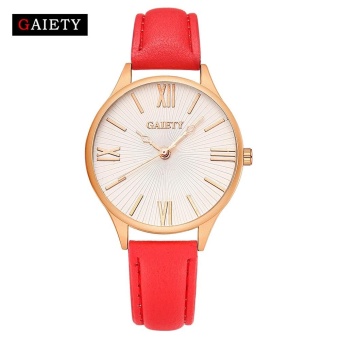 AJKOY-GAIETY G166 Women Leather Band Analog Quartz Round Wrist Watch Watches Red - intl  