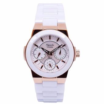 Alexandre Christie AC2224 Jam Tangan Wanita Strap Ceramic Putih Rosegold  