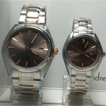 Alexandre Christie Jam Tangan Couple Alexandre Christie AC8500MD/LD Classic Silver Rosegold Stainless Steel Dial Brown  