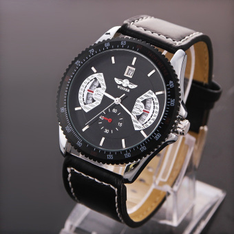 Amart Men Sports Leather Automatic Mechanical Analog Wrist Watch Black - intl  