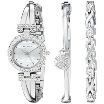 Anne Klein Womens AK/1869SVST Swarovski Crystal-Accented Silver-Tone Bangle Watch and Bracelet Set - intl  