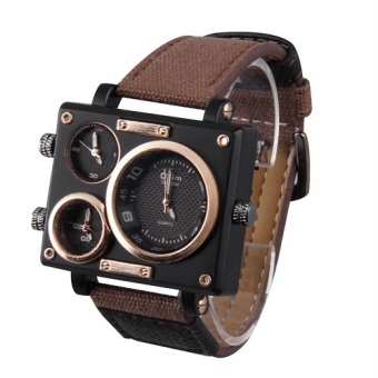 Beberapa zona waktu jam tangan pria jam tangan tali kanvas persegi untuk OULM keren gaya SPK-3595 coklat - International  
