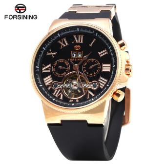 [BLACK AND ROSE GOLD] Forsining 2373 Tourbillon Automatic Mechanical Watch for Men Rubber Band Date Week Month Display - intl  