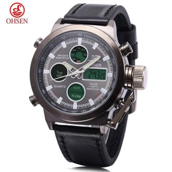[BLACK] OHSEN AD1601 Dual Movt Quartz Digital Watch Chronograph Date Day Alarm Display 3ATM Wristwatch - intl  