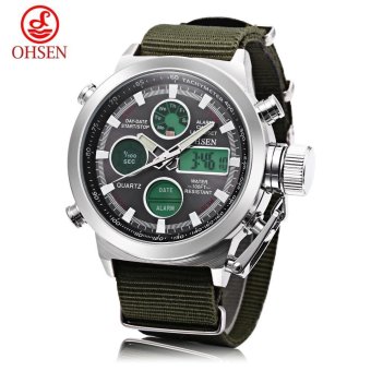 [BLACK] OHSEN AD1601 Male Dual Movt Quartz Digital Watch Chronograph Date Day Alarm 3ATM Wristwatch - intl  