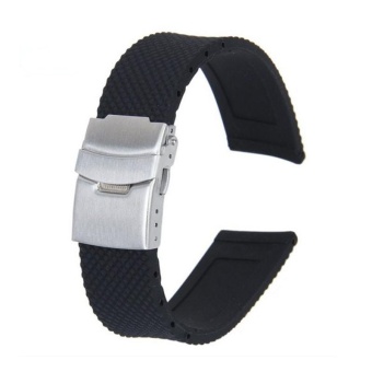 Black Silicone Rubber Waterproof Watch Strap Band Deployment Buckle 20mm - intl  