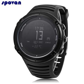 [BLACK] SPOVAN SPV808 Digital Outdoor Sports Watch Altimeter Compass Barometer Dual Time 5ATM Wristwatch - intl  