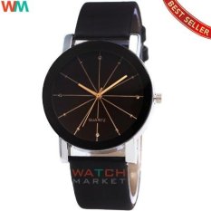 Bluelans Jam Tangan Sports Pria - Case Stainless Steel - Strap Kulit Sintesis - Quartz - Hitam