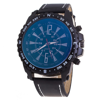 Bluelans® Men's Black Blue Dial Faux Leather Analog Quartz Business Wrist Watch  