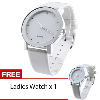 Bluelans® Mens Womens Lover Black Glass Leather Strap Quartz Watch White [ Buy 1 Get 1 Free]  