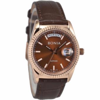 Bonia B90522 DayDate Jam Tangan Wanita Leather Strap (Cokelat-Rosgold)  