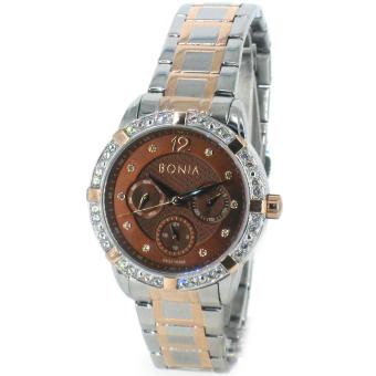 Bonia - Jam Tangan Wanita - Silver Komb Rosegold-Coklat Ring Diamond - Stainless Steel - BNB10306-2645S  