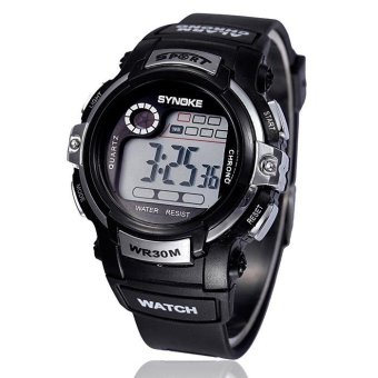 Boy Digital LED Quartz Alarm Date Sports Waterproof Wrist Watch Silver - intl  