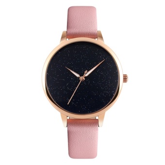 Brand Skmei Ultra-Thin Rose Gold Case Hot Fashion Women Pink Leather Watchband Quartz Watch Casual Womens Watches 9141 (Black Pink) - intl  