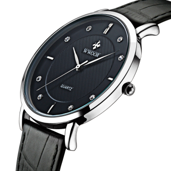 Brand WWOOR Ultra Thin Genuine Leather Men Watches Waterproof Casual Sport Watch Wrist Quartz Watch (Black) - intl  