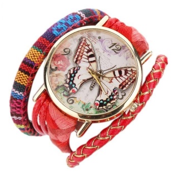 Butterfly Women Weave Wound Wrap Fashion Watches Red - intl  