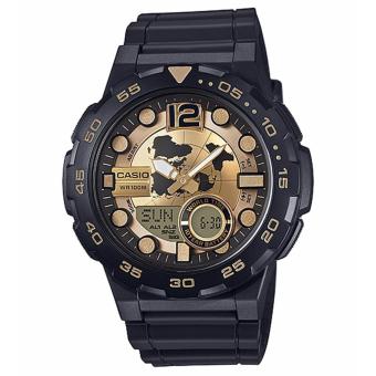 Casio Analog Digital - AEQ 100BW-9A - Jam Tangan Pria - Black Gold - Strap Resin  