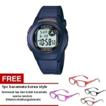 Casio Digital Watch F-200W - 2ADF - unisex watch - karet - biru + Free 1pc kacamata Korea style - warna random termasuk kotak dan lap kacamata  