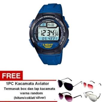 Casio Digital Watch- Jam Tangan Pria - Biru - Strap Resin - W-734-2AVDF+ Free 1pc kacamata aviator dengan warna random termasuk kotak kacamata dan lap kacamata  