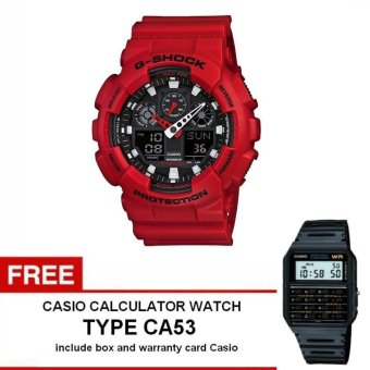 Casio G-shock GA-100B-4A - Jam Tangan Pria - Merah - Resin+ Free Casio Calculator Watch CA53  