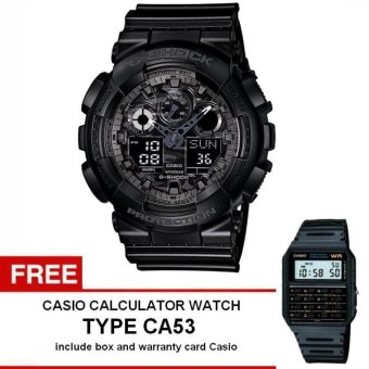 Casio G-Shock Watch Jam Tangan Pria - Hitam - Strap Karet - GA-100CF-1ADR+ Free Casio Calculator Watch CA53  
