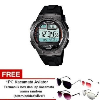 Casio - Jam Tangan Pria - Hitam - Strap Resin - W-734-1AVDF+ Free 1pc kacamata aviator dengan warna random termasuk kotak kacamata dan lap kacamata  