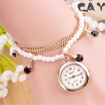 Cay Jam Vintage Manik PERMATA Gelang Korea Style Korean Tangan Watch Cewek - Hitam  