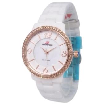 Chronoforce 172628 Analog Permata Tali Keramik Jam Tangan Wanita - Rose Gold Putih  