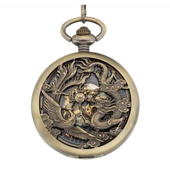 CITOLE 2016 Retro Punk Watches Men Women Necklace Chain Mechanical Dragon and Phoenix hollow Pendant Pocket Quartz Watch (Yellow) - intl  