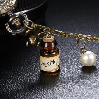 CITOLE JIANG YUYAN Quartz Wishing Bottle Key Pendant Rabbit Pearls Bronze Pocket Watches Casual Chain Necklace Watch Clock - intl  
