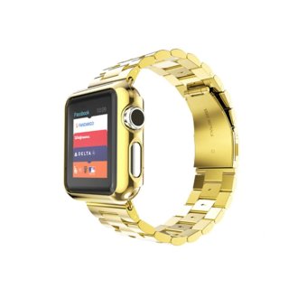 Classic Buckle Stainless Steel WatchBands Protective Case for Apple Watch 38mm In Gold  
