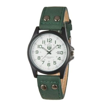 Coconie Leather Waterproof Date Quartz Analog Army Men's Quartz Wrist Watches Green  