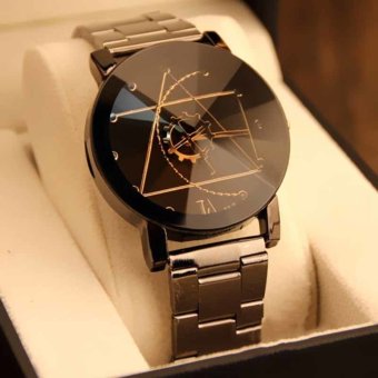 Cocotina Pria Bergaya Kompas Pita Stainless Steel Hitam Dial Jam Tangan Analog Kuarsa  