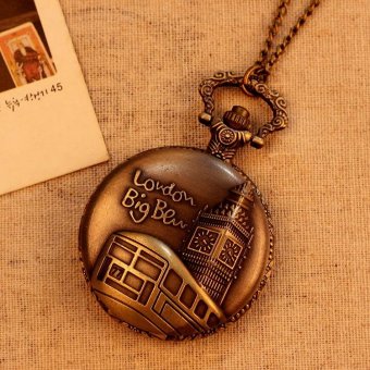 coobonf Hot Sale Bronze Vintage Pocket Watch Women Men Necklace Quartz With Long Chain Pendant Wholesale (bronze) - intl  