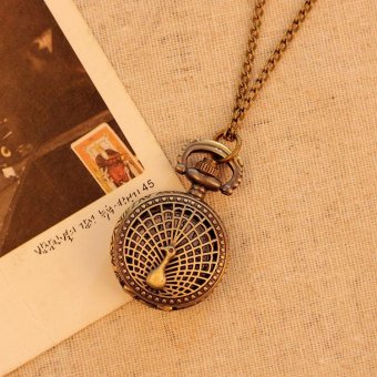 coobonf Small Peacock Pattern Retro Vintage Pocket Watch Women Necklace Quartz Alloy Pendant With Long Chain Wholesale (bronze) - intl  