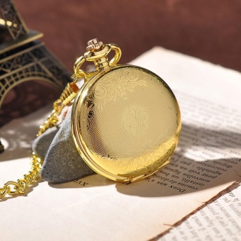 coobonf Top Quality Fullmental Pocket Watches Vintage Retro Gold Roman Numbers Surface Mechanical Fob Pocket Watches with Chain PW290 (Gold) - intl  