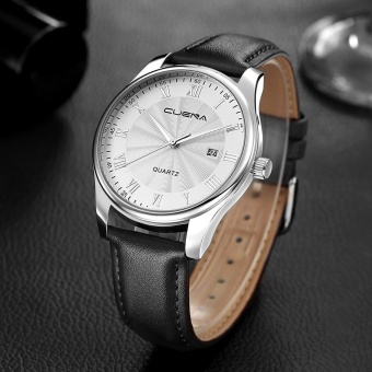 CUENA Men Casual Checkers Faux Leather Quartz Analog Wrist Watch With Calendar - intl  