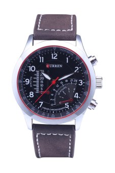Curren 8152 Unisex Stylish Quartz Analog Watch with Leather Strap Wristwatches Silver Shell Black Surface  