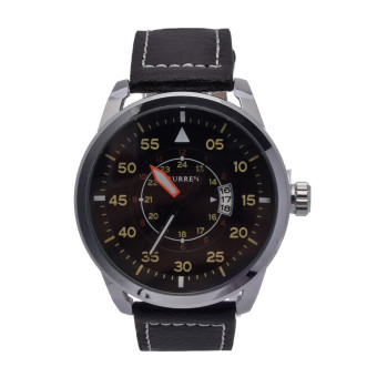 CURREN Men's Analog Quartz Date Sport Army Brown Leather Wrist Watch (Black)  